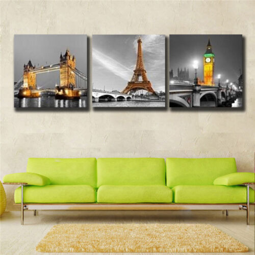 Paris London Painting Canvas Home Decor Print Wall Poster Eiffel Tower FRAMED 