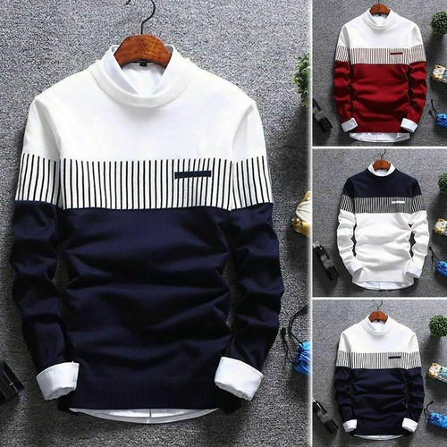 Neck Men/'s Coat Sweater Jumper Tops Casual Strip Knitwear Pullover Warm Round