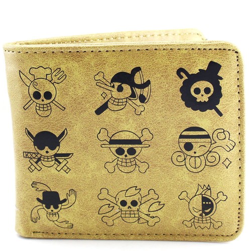 One Piece Pirates Flag Logo Skull Bifold Leather Wallet Card Holder Coin Purse
