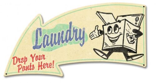 Laundry Drop Your Pants Here Tin Metal Die Cut Sign Laundry Room Washer Dryer