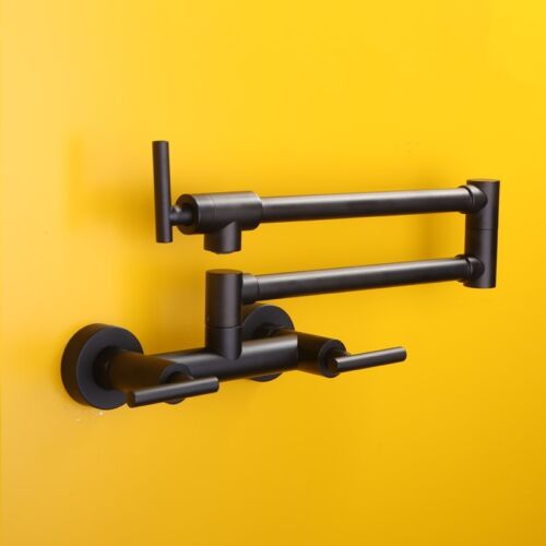 Folding Wall Mount Dual Handles Matte Black Brass Mixer Bar Taps Kitchen Faucet 