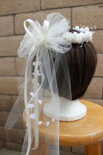 Details about   bridal flower girl birthday picture costume flower wreath communion crown IVORY 
