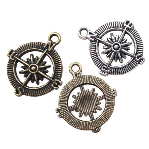 Antique Bronze/Silver Alloy Compass DIY Craft Pendant Jewelry ...
