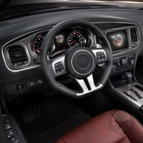 2Pcs For Dodge Charger 2011-14 Carbon Fiber Central Control Dashboard Panel Trim