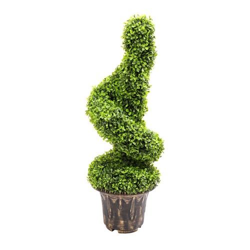 Artificial Boxwood Topiary Tree Swirling Spiral Hedge Anti-UV Leaf In Plant Pot
