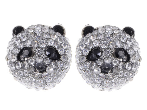 New Ice Bling Clear Diamante Rhinestone Zoo China Panda Bear Head Stud Earrings 