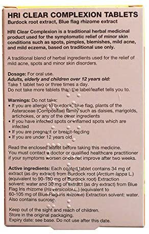 Burdock Root and Blue Flag Rhizome Tablets HRI Clear Complexion To Relieve Mi