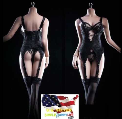 1/6 Femme Noir Lingerie Corset Gartering bas pour Phicen Hot Toys ❶ USA ❶ 