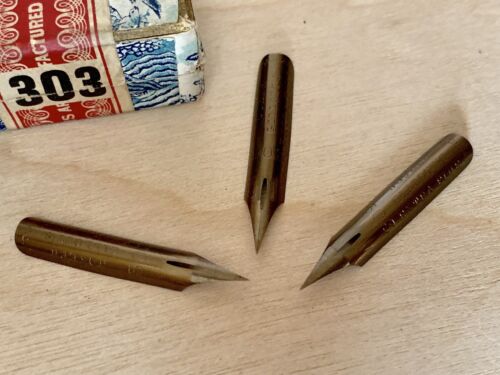 3 Vintage JOSEPH GILLOTT/'S 303 Willow Extra Fine Flex DREAM POINT Dip Pen Nibs
