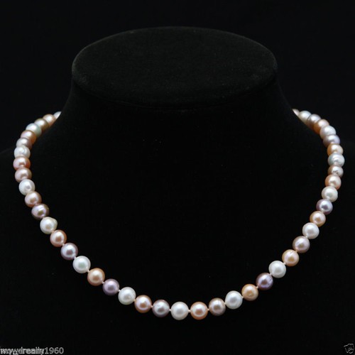 Natural 7-8mm Multicolor White Pink Purple Freshwater Cultured Pearl Necklace