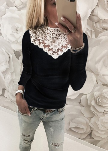 Womens Long Sleeve Lace Floral Tops Slim Shirts Patchwork Blouse Casual T Shirts