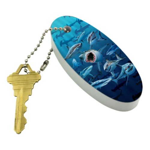 Shark Infested Waters Great White Floating Foam Keychain Fishing Boat Buoy 