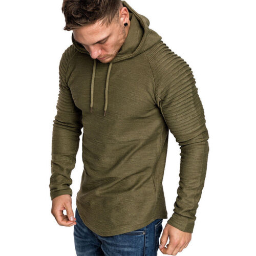 New Mens Slim Fit Hooded Hoddie Long Sleeve Muscle Tops Sport Gym Shirts T-shirt
