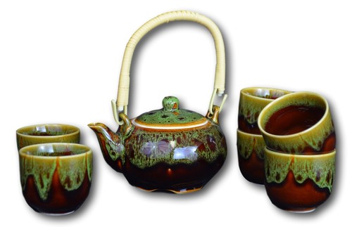 7 Pcs Premium Color Glaze Porcelain Tea Set Teaset Fine Tea Pot Tea Coffee Cups