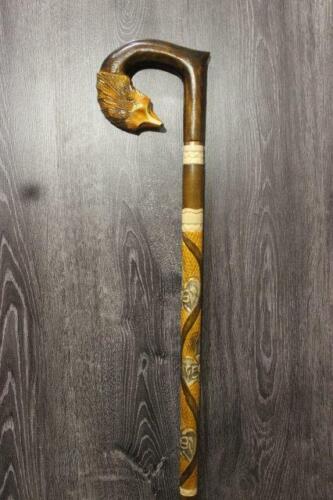 Fox Wooden Cane Walking Stick Support Canes Handle Handmade Hand Carved New
