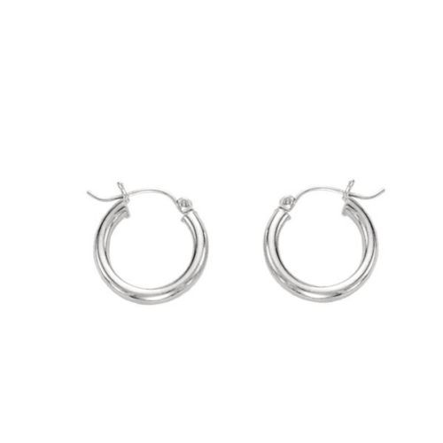.12/"X.59/" 14k White Gold High Polish Shiny Tube Hoop Earrings 3mm x 25mm