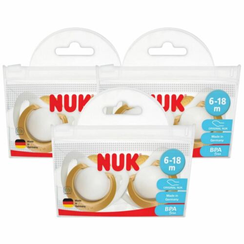 NUK 6-18 M Taille 2 Pack de 2 Latex Sucettes blanc /& or Orthodontique