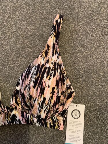 M&s Plunge Bikini Séjour Nouveau Chlore Resist UPF 50 bretelles réglables Taille 14 