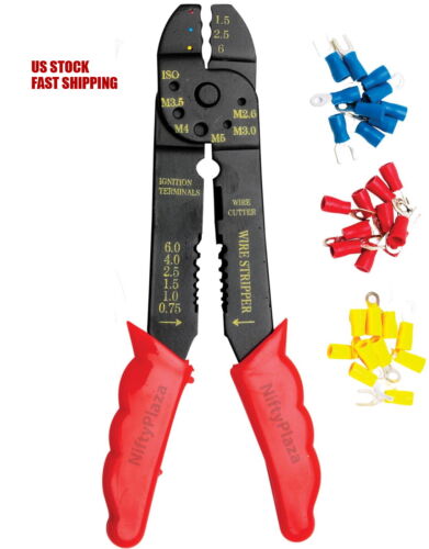 8 Inch Crimping tool w//60 Pcs terminals electrical wire terminations connection