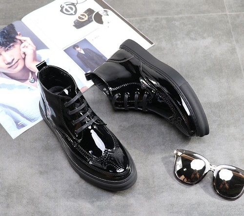 Men/'s Patent Leather Ankle Boots Wingtip Brogue Winter Shoes High Top Hot Warm