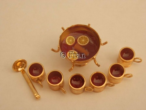 By Fran Dolls house food Brass punch bowl of Christmas mulled wine