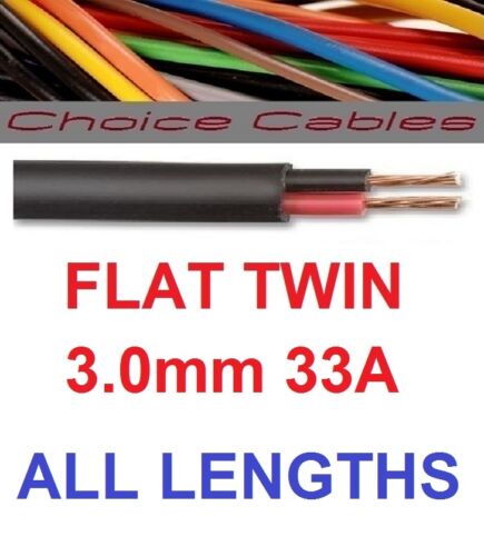 3mm FLAT TWIN AUTO CABLE 33 AMP 2 CORE AUTOMOTIVE THINWALL 3.0MM 12V 24V WIRE