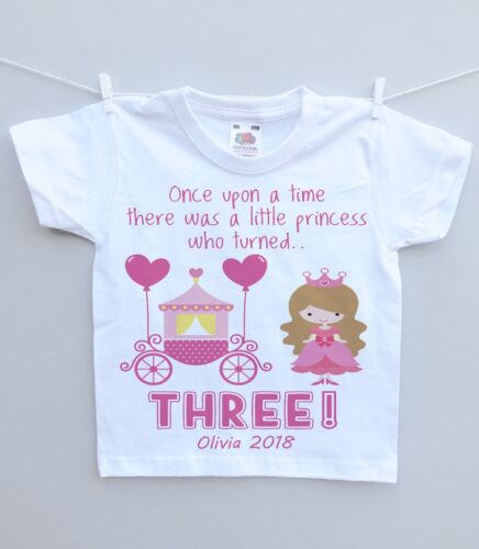 Personalised childs tshirt top Birthday Party Gift any age name princess girl 