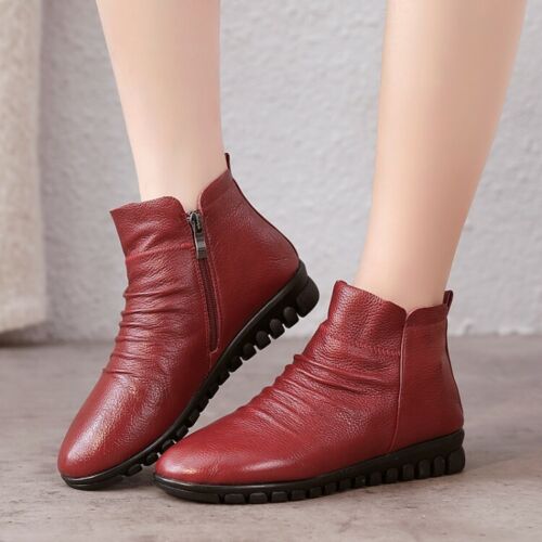 Details about  / Comfortable Women Ankle Boots Low Heels Boots Winter Real Leather Shoes Woman