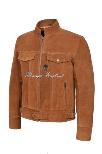 1345 60's Classic Men's Leather Jacket TAN SUEDE 100% Leather Retro 
