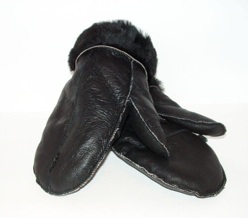 NEW HANDMADE MENS Black REAL SHEARLING SHEEPSKIN MITTENS MITTS GLOVES SIZE XL