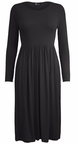 WOMENS JERSEY DRESS LADIES FRANKIE SMOCK SWING DRESS LONG SLEEVE MIDI DRESS 8 18