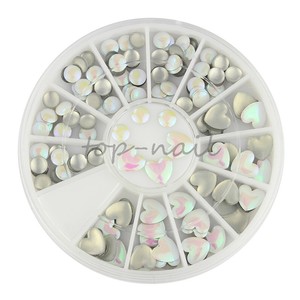 Top-Nail-1-Wheel-Nail-Acrylic-White-Round-Heart-Charms-Manicure-Decor-ZP146