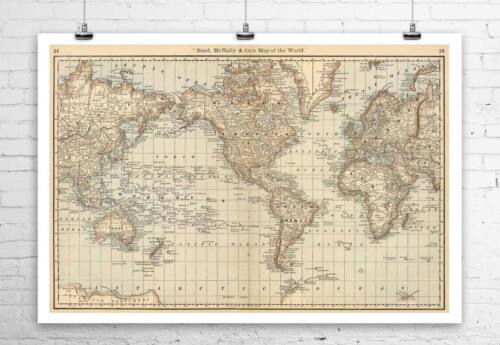Antique Map of The World Reproduction Rolled Canvas Giclee Print 36x24 in.