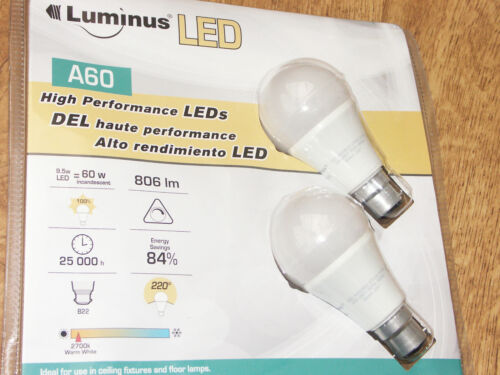 2 Pack Conglom Luminus LED A60 with E27 Screw Base 9.5W 2700K Dimmable Bulbs