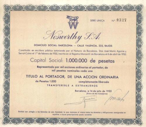 Original Spain bond 1955 Nosworthy Society 1000 pesetas