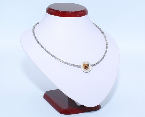 Kugelanhänger Kette Collier mit Bernstein und Hämatit für Damen