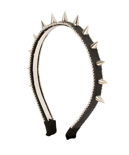 Peony Lim Lady Gaga Punk Studded Beaded Leather Hairband Beige Black