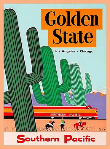 Golden State Los Angeles California Chicago Illinois Vintage Travel Poster Print