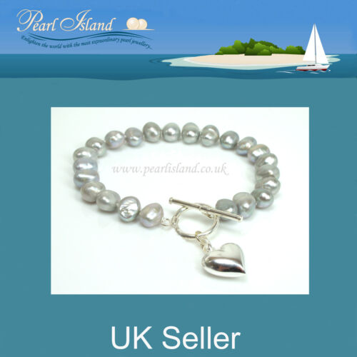 Ideal Gifts Silver Grey Freshwater Baroque Pearl Bracelet with T-bar Clasp