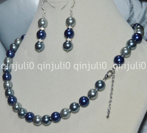 Beautiful 8mm Multicolor South Sea Shell Pearl Necklace Earrings Set JN480