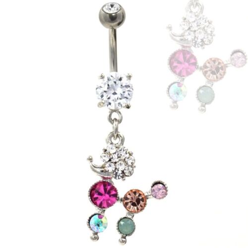 14g 3/8" FANCY POODLE w/RAINBOW CZ's BELLY RING DOG LOVER NAVEL PIERCING 