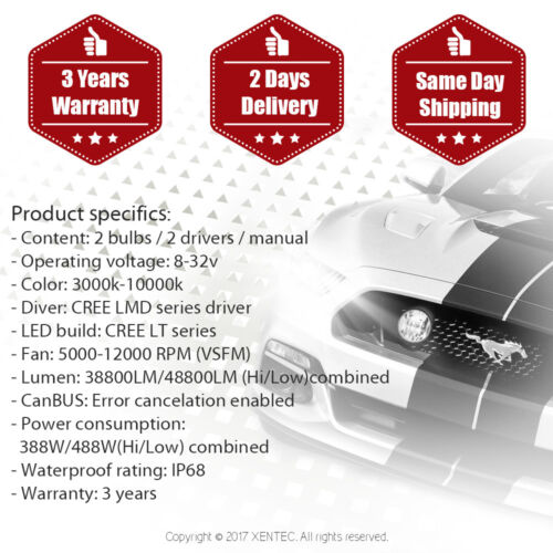 XENTEC LED HID Headlight kit 488W 48800LM 9007 HB5 6000K 2007-2014 Suzuki SX4 