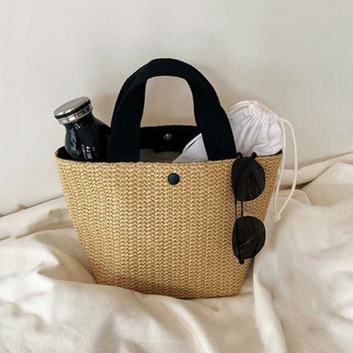 Women Rattan Handbags Summer Beach Straw Bags Wicker Woven Large Tote Bucket Bag