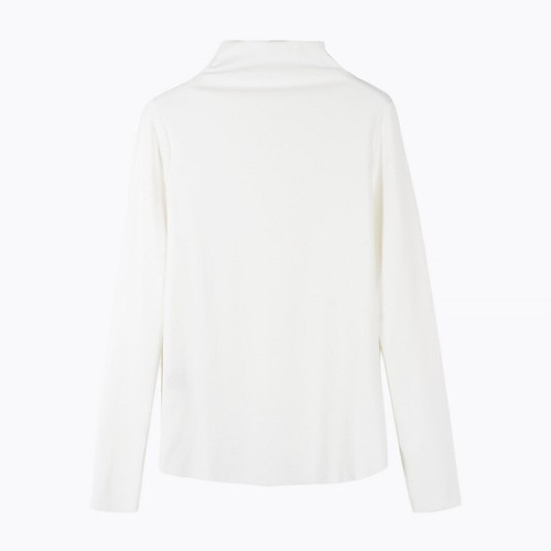 Women Solid Color Long Sleeve Bottoming Shirt High Neck Slim T-shirt Top Blouse