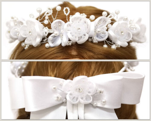 White Flower Girl Wreath Floral Headpiece Wedding Bridal Crown Halo Hair Girls