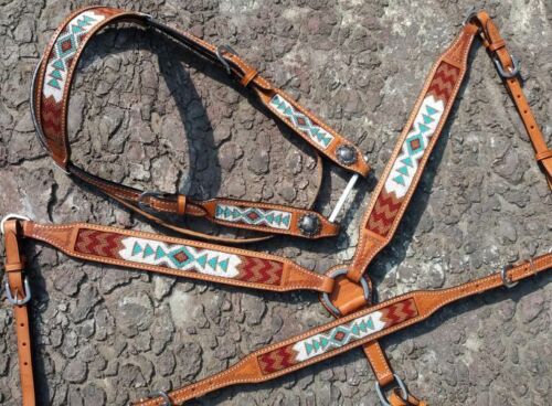 Showman Argentina Cow Leather 3 Piece Headstall and breast collar set 