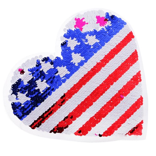 USA American Flag Style Love-Heart Design Red Blue Earrings and Sequin Patch