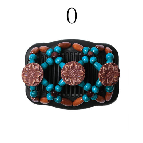 Details about / Women Magic Wood Hair Double Combs Wooden Beads Clip Stretch Hair Comb New