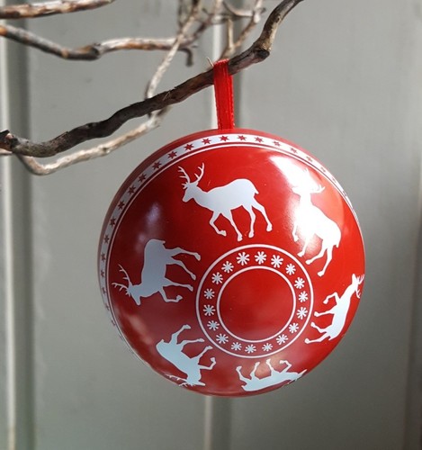 Scandinave Rouge Fer Blanc Renne Babiole//Boîte Cadeau Gisela Graham Nordic Yule