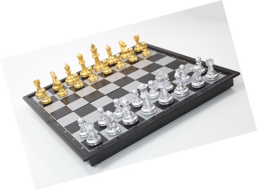 Easy Carry Travel Size Folding Magnetic Board Gold Silver Color Chess Game Set